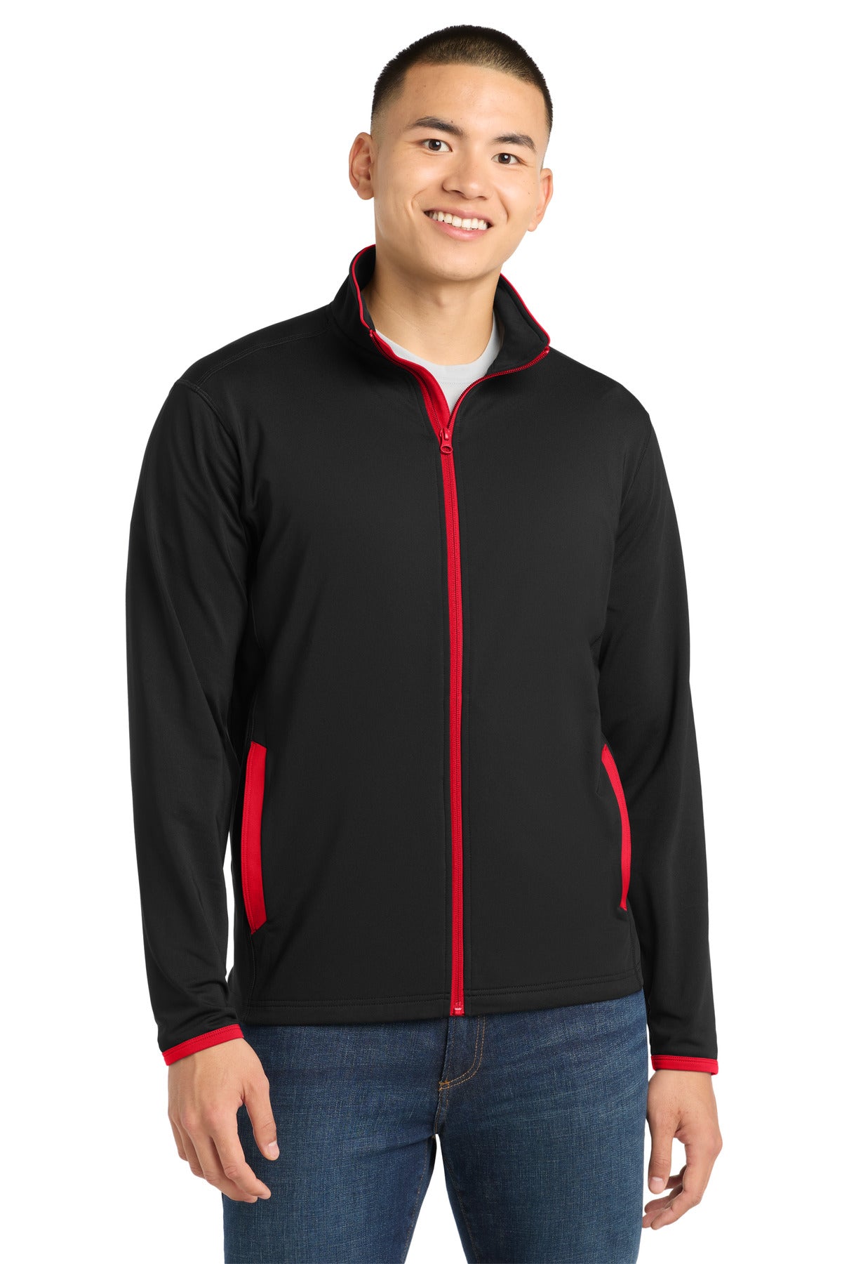 Custom Embroidery or DTF Print - Sport-Tek ®  Sport-Wick ®  Stretch Contrast Full-Zip Jacket.  ST853