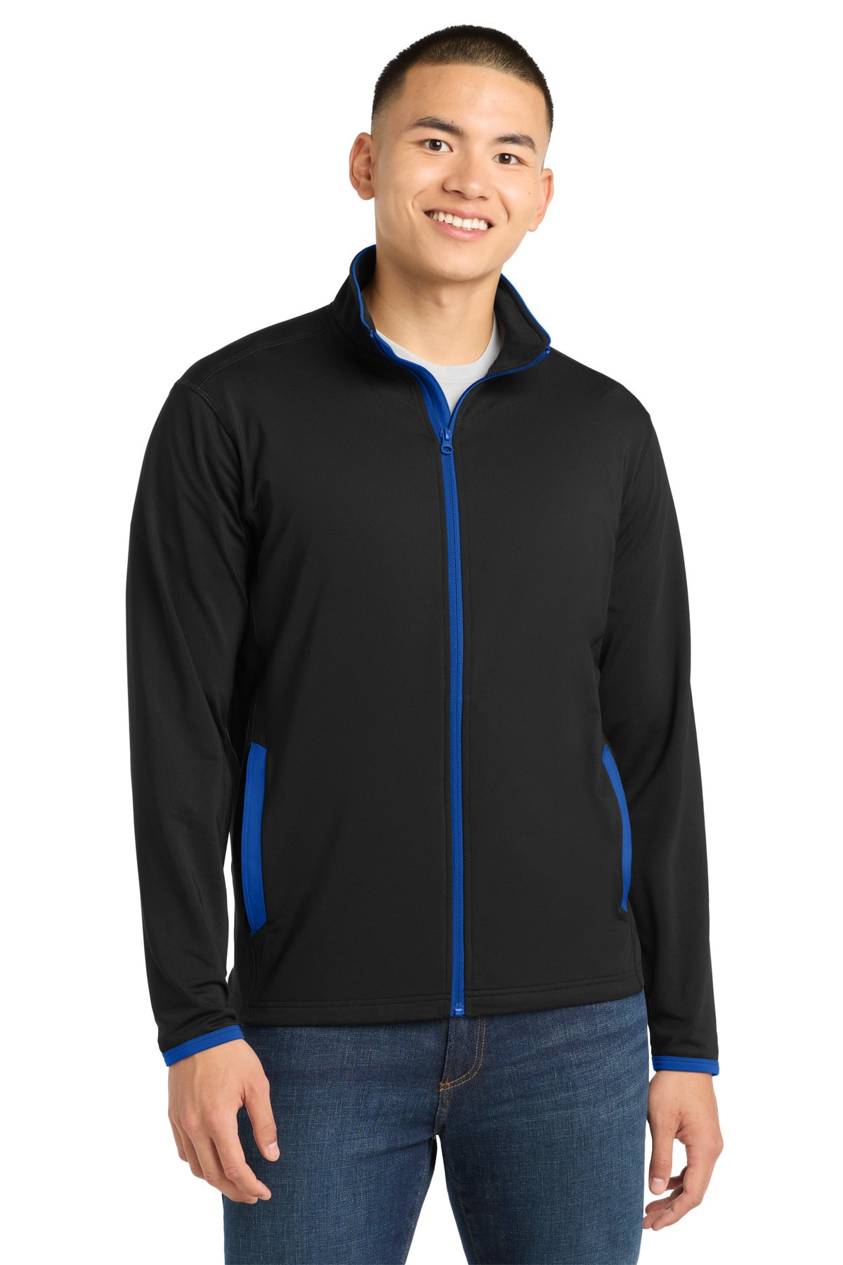 Custom Embroidery or DTF Print - Sport-Tek ®  Sport-Wick ®  Stretch Contrast Full-Zip Jacket.  ST853