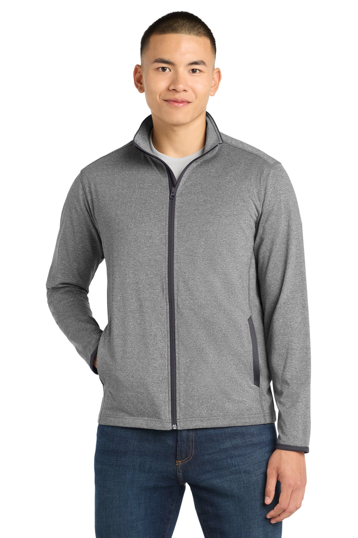 Custom Embroidery or DTF Print - Sport-Tek ®  Sport-Wick ®  Stretch Contrast Full-Zip Jacket.  ST853