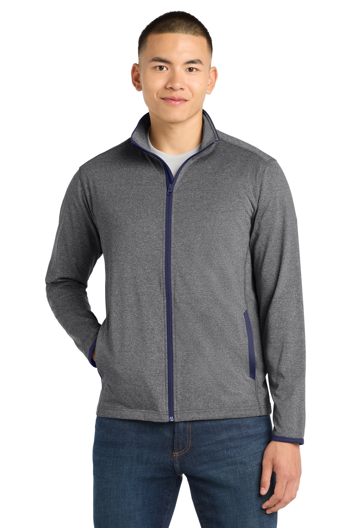 Custom Embroidery or DTF Print - Sport-Tek ®  Sport-Wick ®  Stretch Contrast Full-Zip Jacket.  ST853