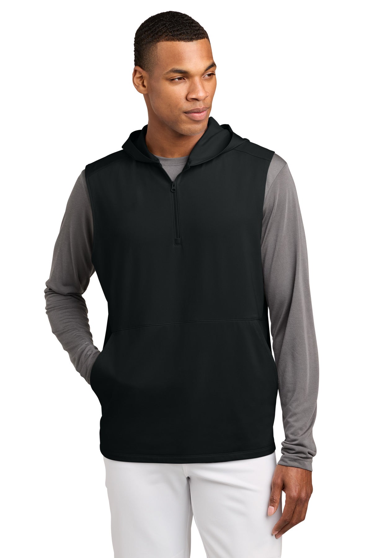 Custom Embroidery or DTF Print - Sport-Tek ®  Sport-Wick ®  Stretch Sleeveless Hooded 1/4-Zip ST858