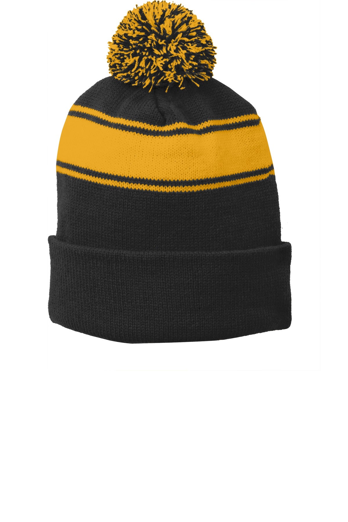 Custom Embroidery or DTF Print - Sport-Tek ®  Stripe Pom Pom Beanie.  STC28
