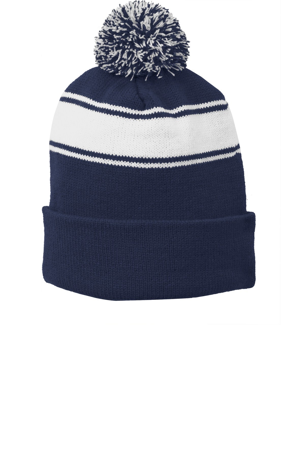 Custom Embroidery or DTF Print - Sport-Tek ®  Stripe Pom Pom Beanie.  STC28