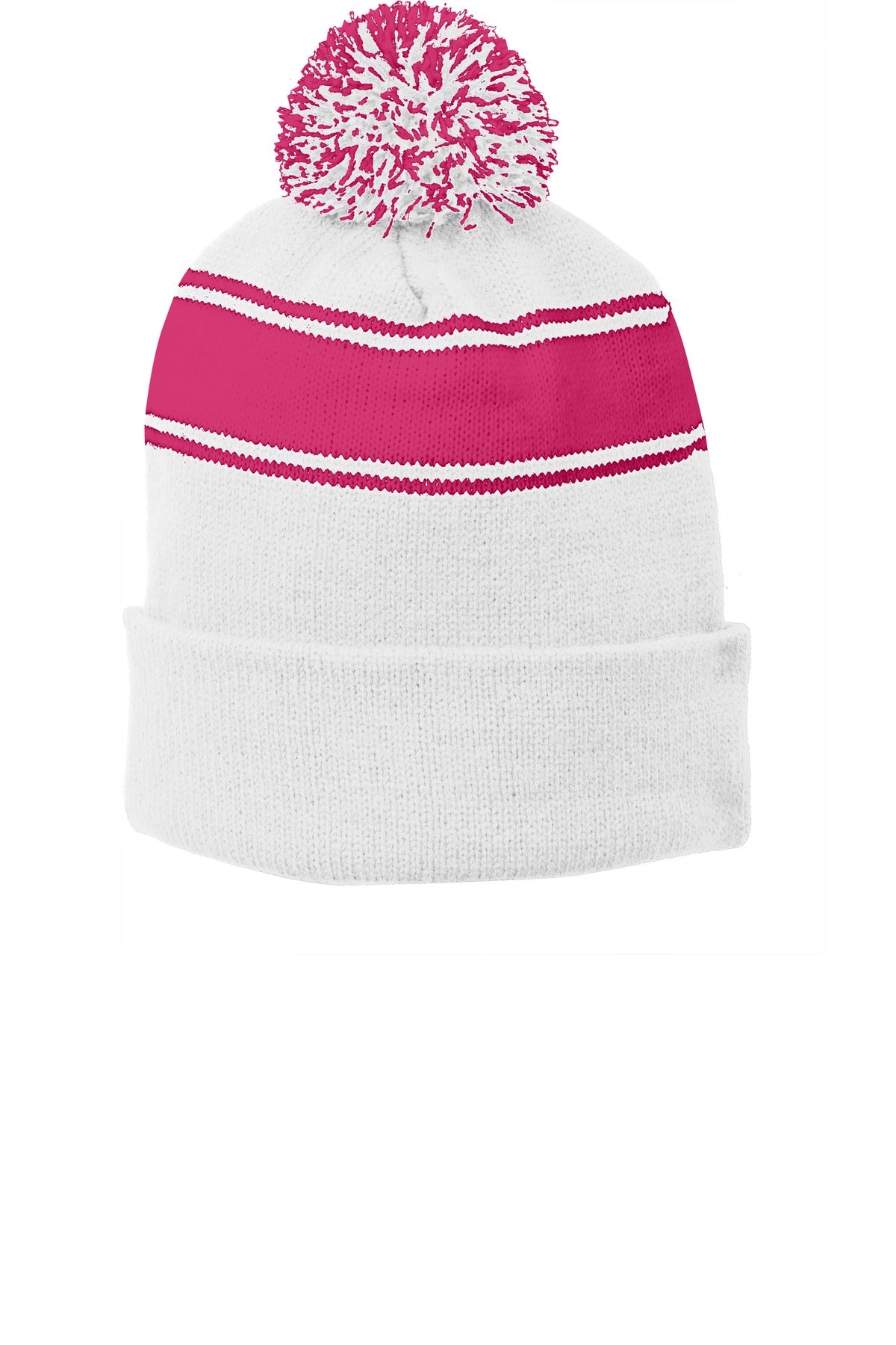 Custom Embroidery or DTF Print - Sport-Tek ®  Stripe Pom Pom Beanie.  STC28