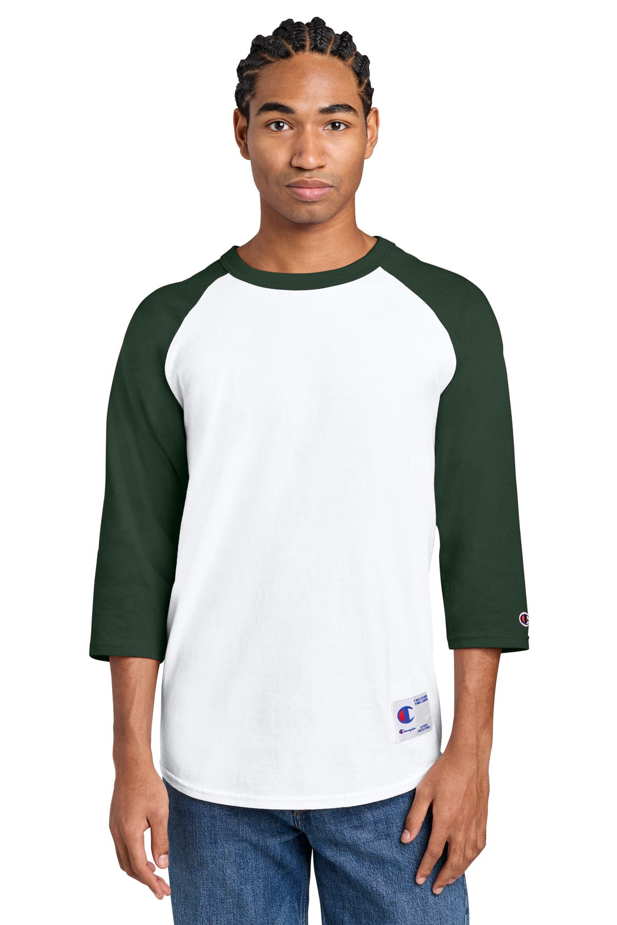 Custom Embroidery or DTF Print - Champion ®  Raglan Baseball Tee T137