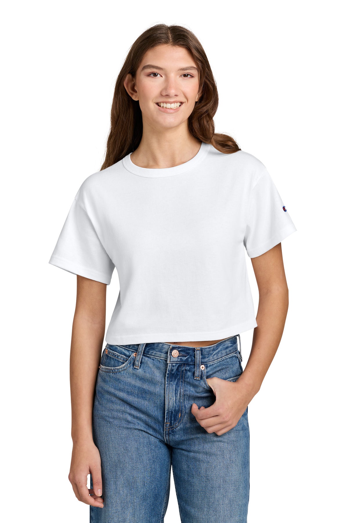 Custom Embroidery or DTF Print - Champion ®  Women's Cropped Heritage Tee T453W