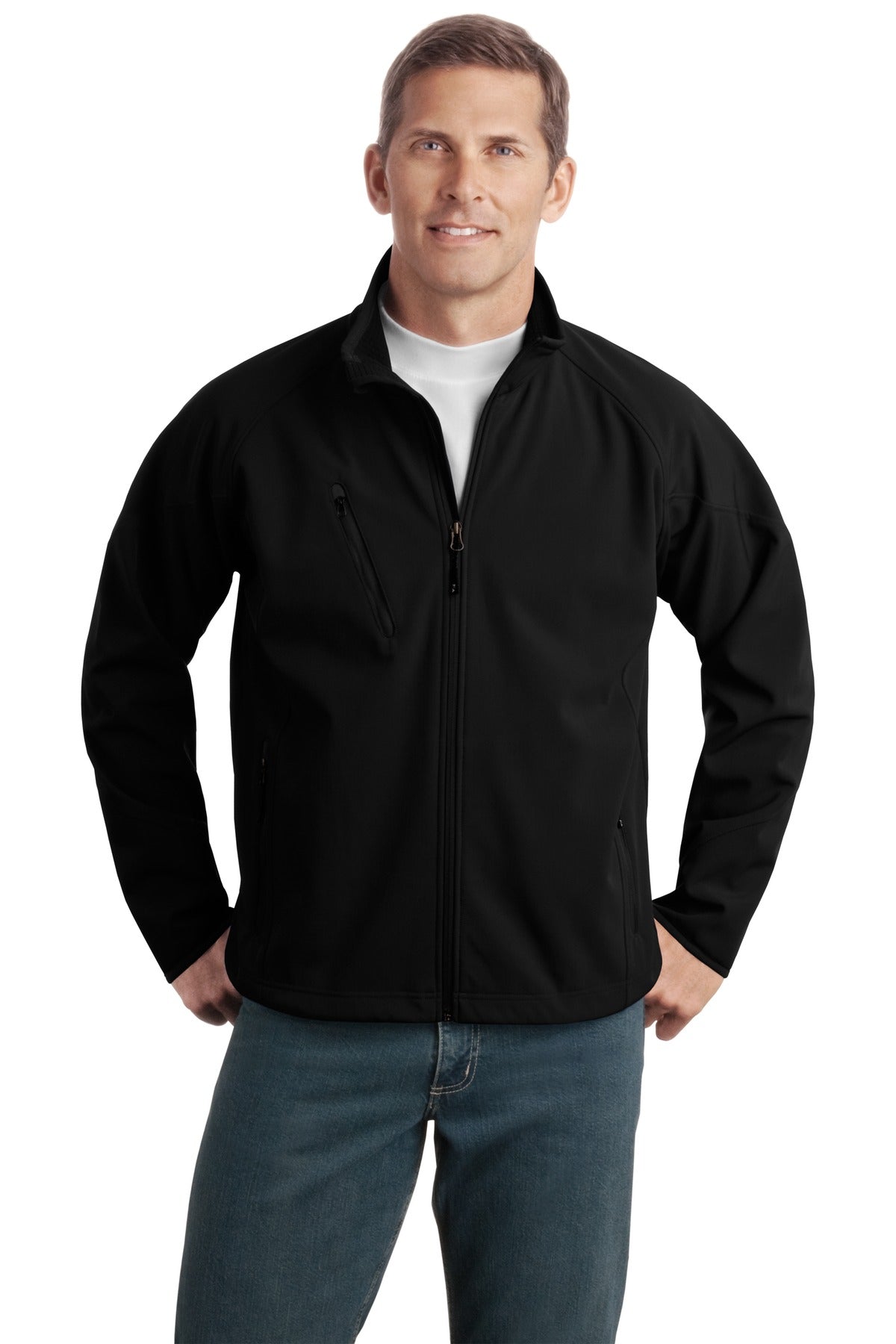 Custom Embroidery or DTF Print - Port Authority ®  Tall Textured Soft Shell Jacket. TLJ705