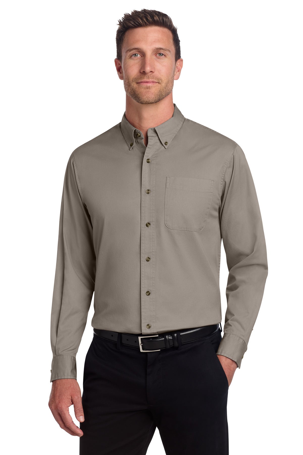 Custom Embroidery or DTF Print - Port Authority ®  Tall Long Sleeve Twill Shirt.  TLS600T