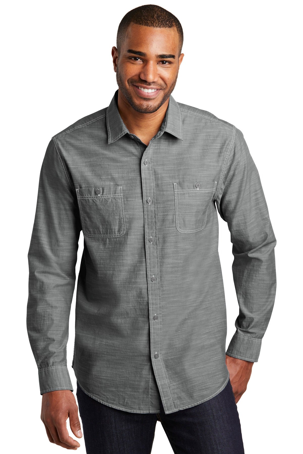 Custom Embroidery or DTF Print - Port Authority ®  Slub Chambray Shirt. W380