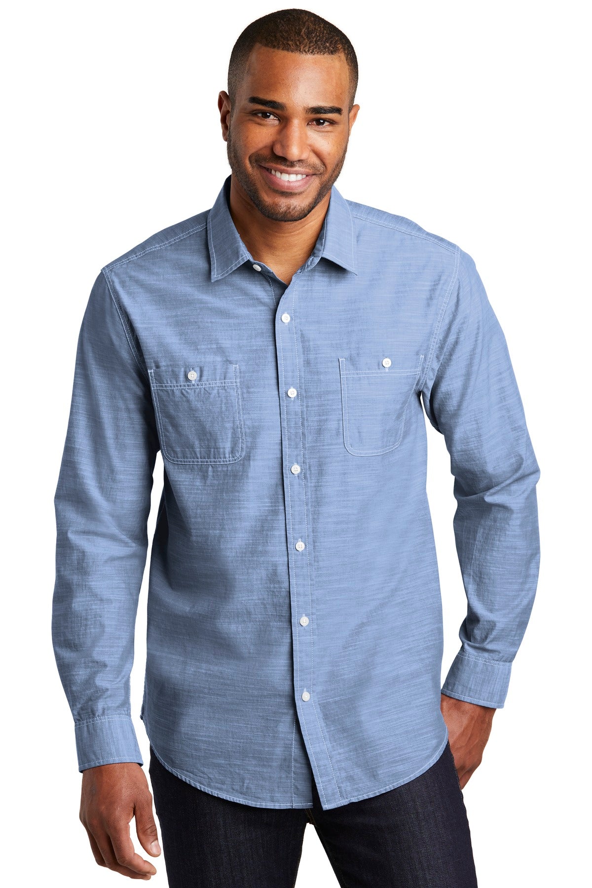 Custom Embroidery or DTF Print - Port Authority ®  Slub Chambray Shirt. W380