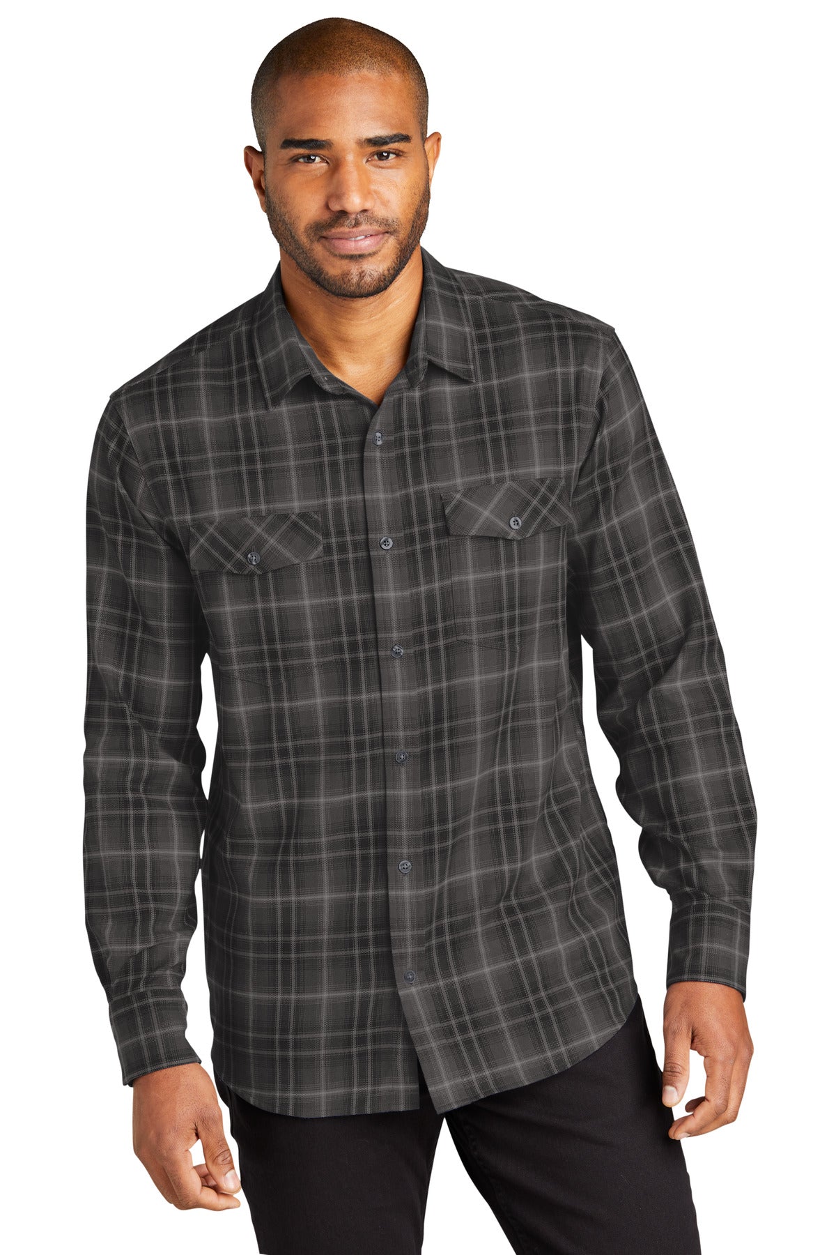 Custom Embroidered - Port Authority© Long Sleeve Ombre Plaid Shirt W672