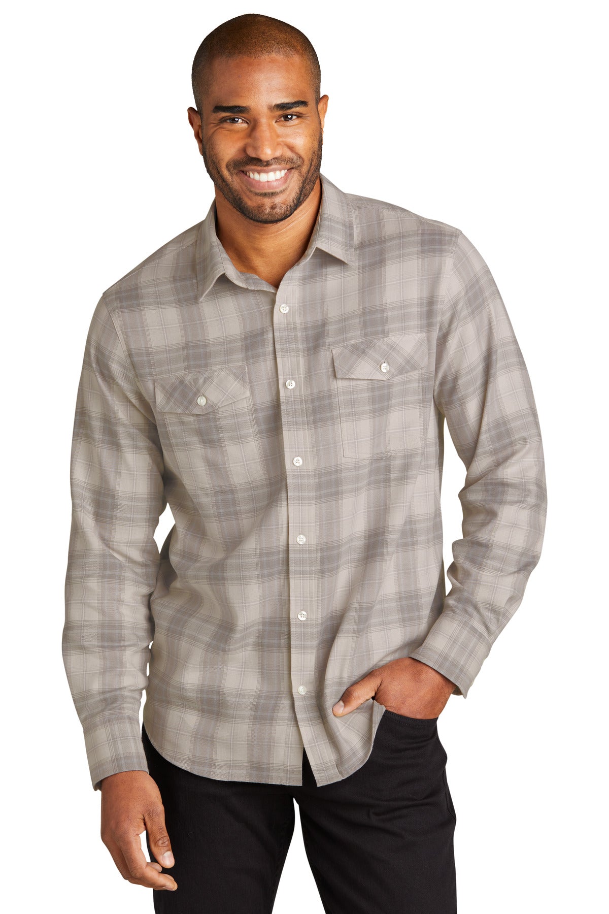 Custom Embroidered - Port Authority© Long Sleeve Ombre Plaid Shirt W672