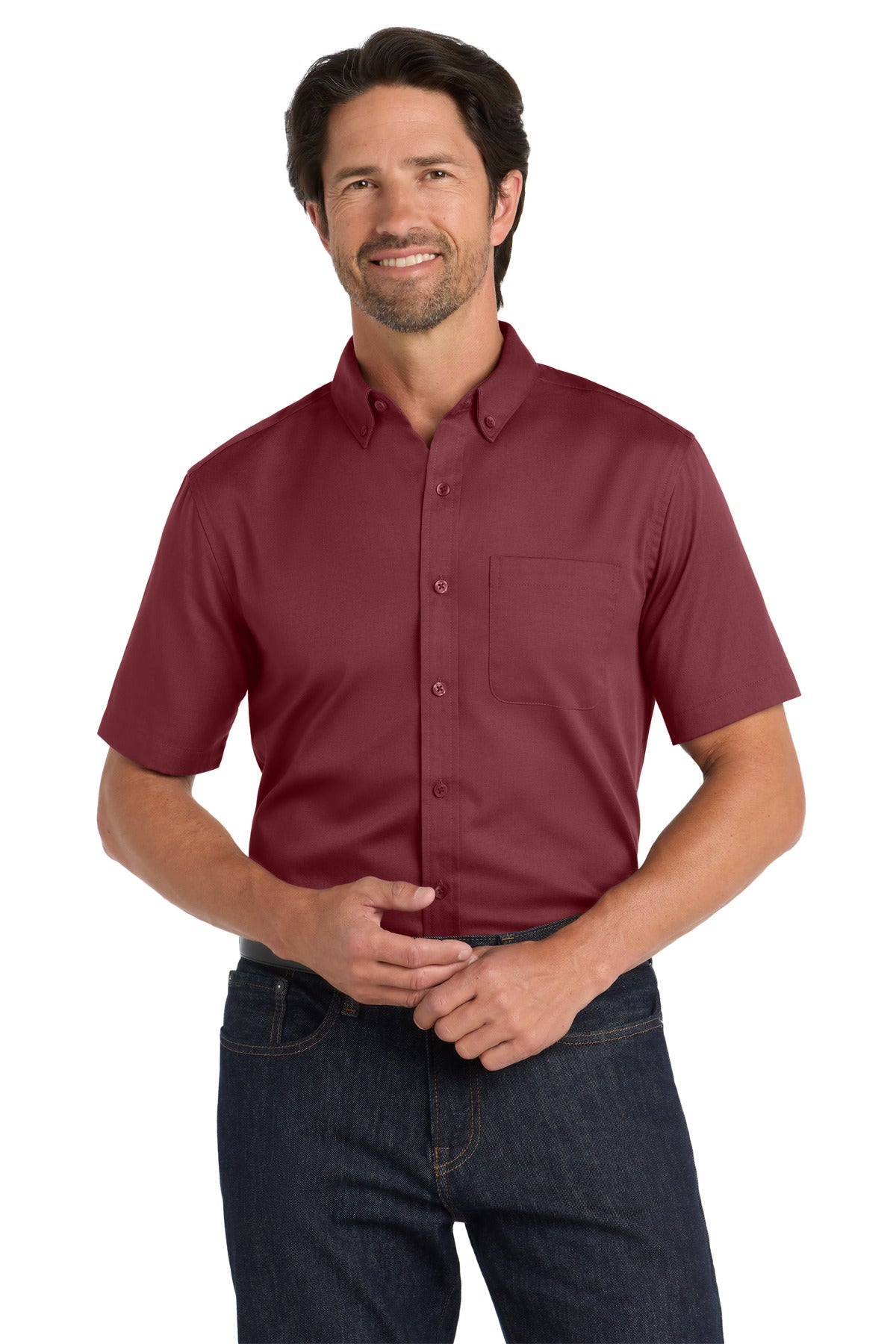 Custom Embroidery or DTF Print - Port Authority ®  Short Sleeve SuperPro React ™  Twill Shirt. W809