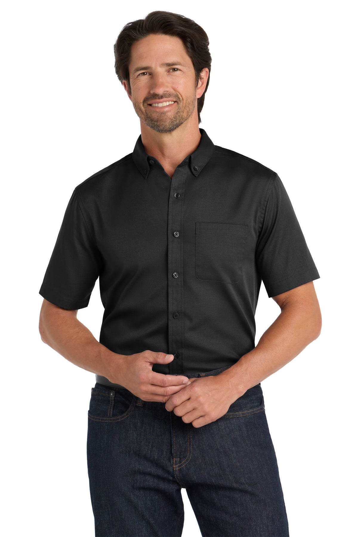 Custom Embroidery or DTF Print - Port Authority ®  Short Sleeve SuperPro React ™  Twill Shirt. W809