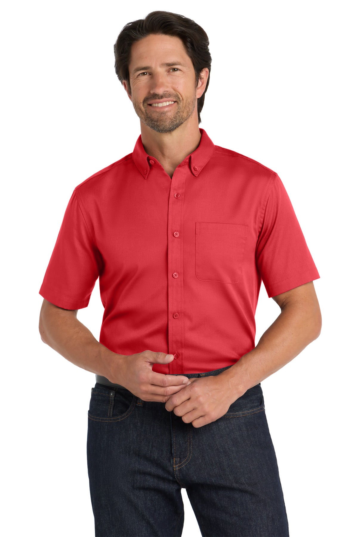 Custom Embroidery or DTF Print - Port Authority ®  Short Sleeve SuperPro React ™  Twill Shirt. W809