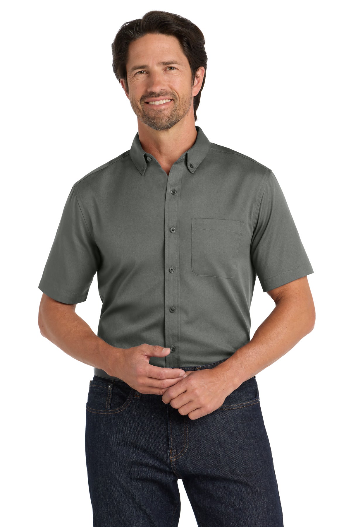 Custom Embroidery or DTF Print - Port Authority ®  Short Sleeve SuperPro React ™  Twill Shirt. W809