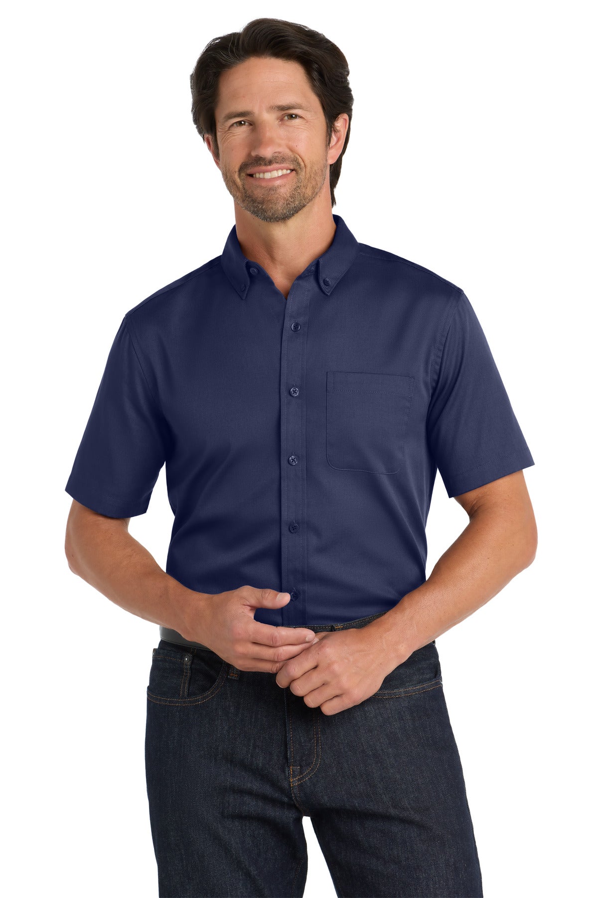 Custom Embroidery or DTF Print - Port Authority ®  Short Sleeve SuperPro React ™  Twill Shirt. W809