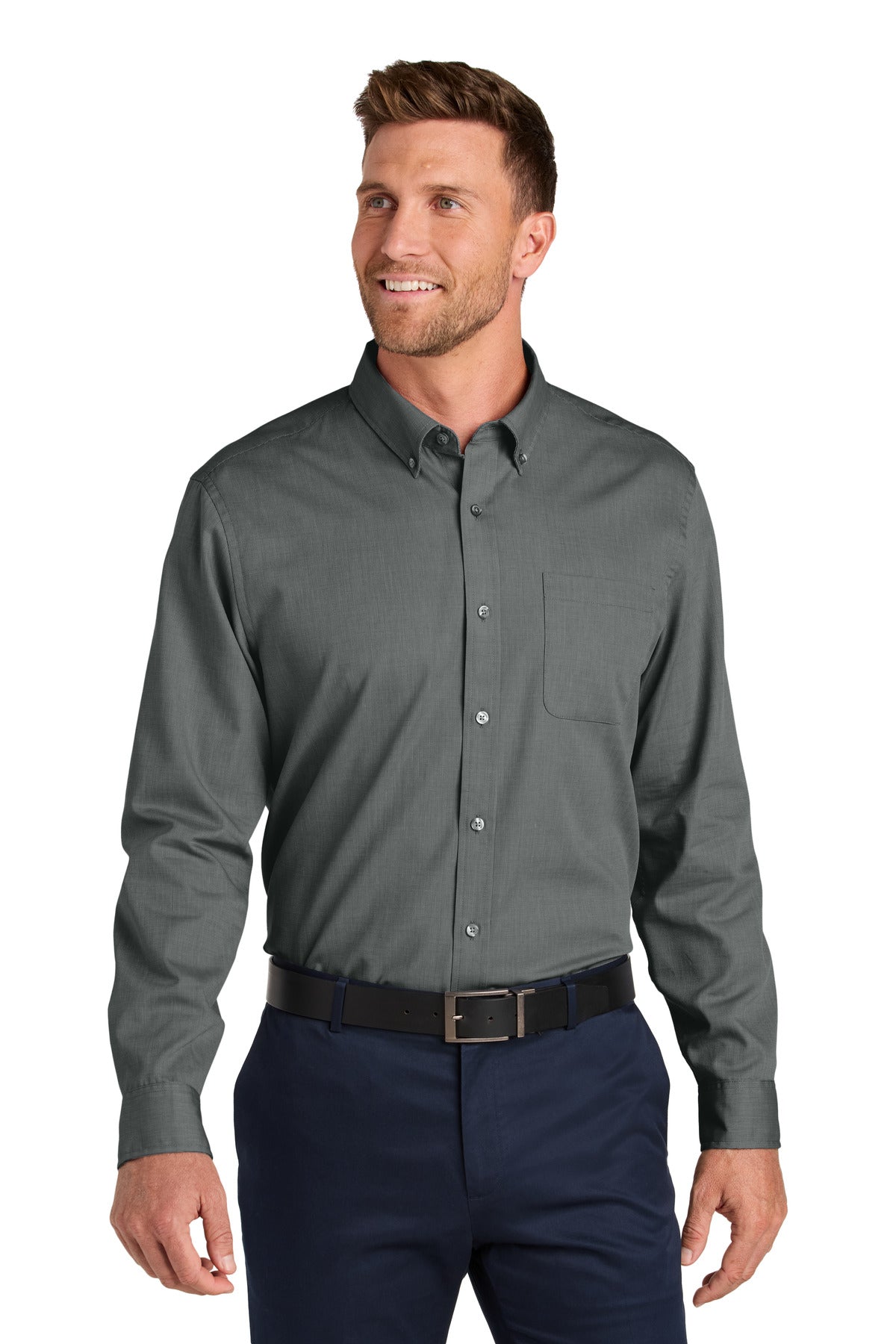 Custom Embroidered - Port Authority© Long Sleeve Nailhead Easy Care Shirt W816