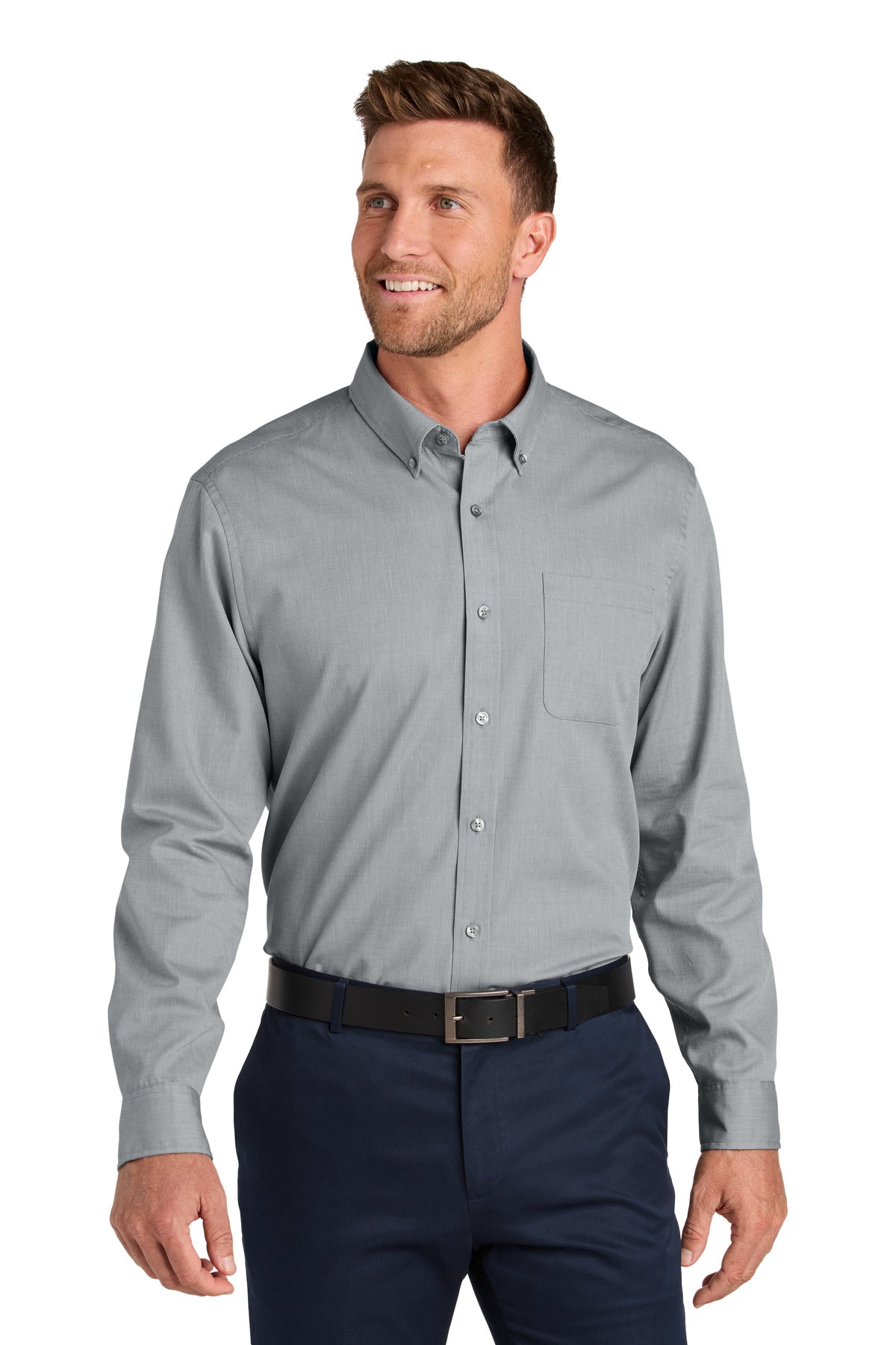 Custom Embroidered - Port Authority© Long Sleeve Nailhead Easy Care Shirt W816