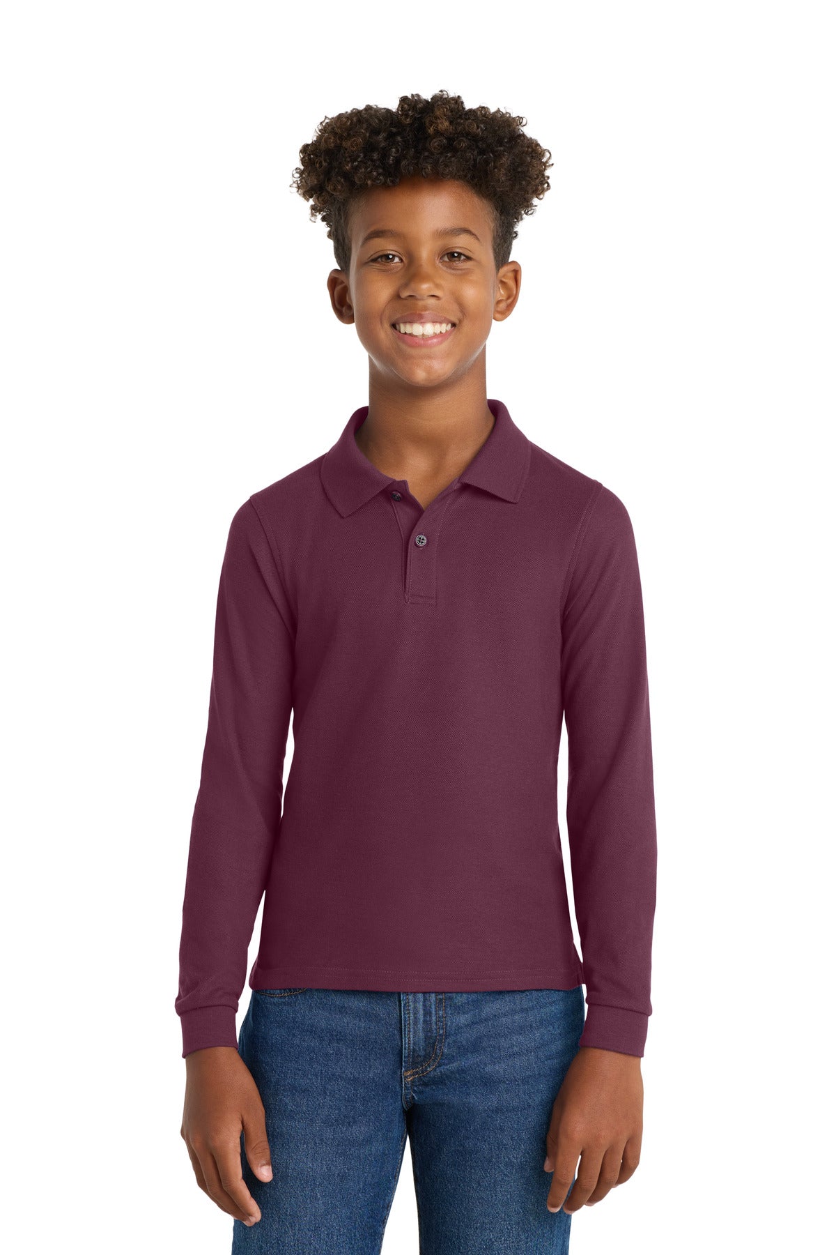 Custom Embroidery or DTF Print - Port Authority ®  Youth Long Sleeve Silk Touch™ Polo.  Y500LS