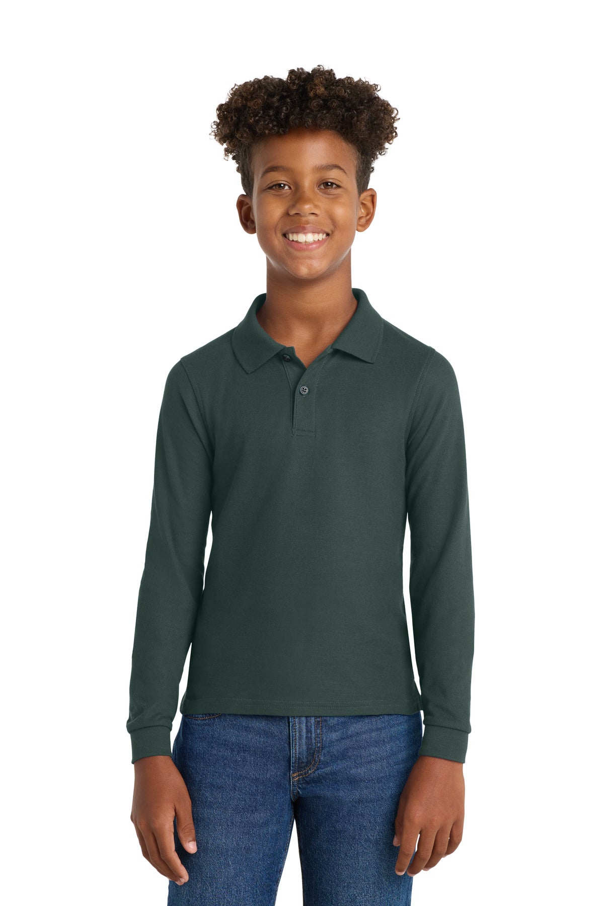 Custom Embroidery or DTF Print - Port Authority ®  Youth Long Sleeve Silk Touch™ Polo.  Y500LS
