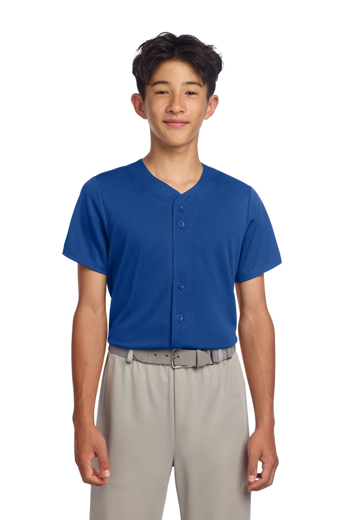 Custom Embroidery or DTF Print - Sport-Tek ®  Youth PosiCharge ®  Tough Mesh Full-Button Jersey YST220