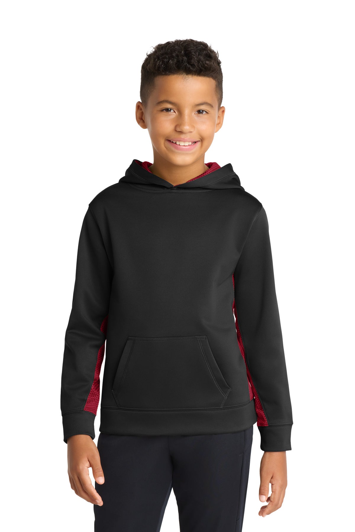 Custom Embroidered or DTF Print on Sport-Tek ®  Youth Sport-Wick ®  CamoHex Fleece Colorblock Hooded Pullover.  YST239