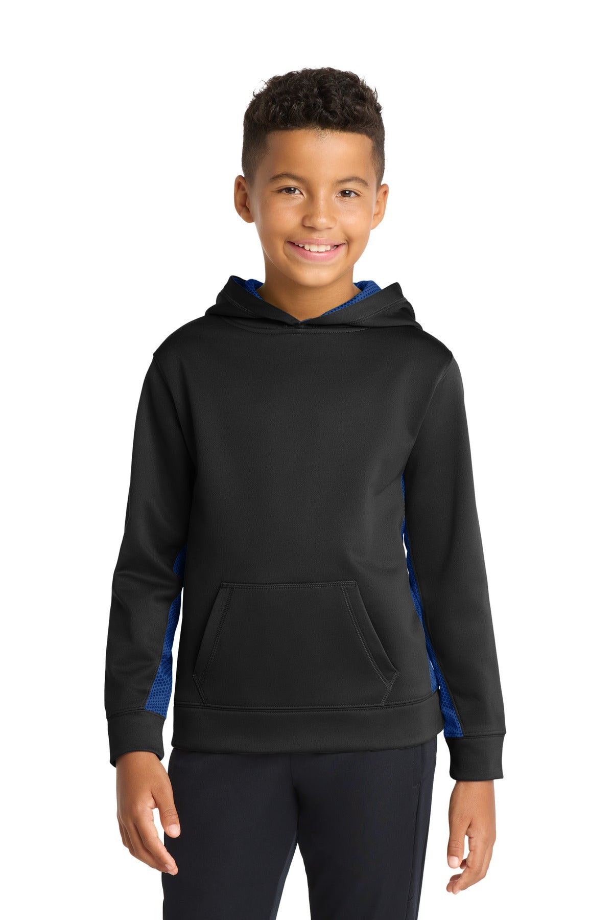 Custom Embroidered or DTF Print on Sport-Tek ®  Youth Sport-Wick ®  CamoHex Fleece Colorblock Hooded Pullover.  YST239