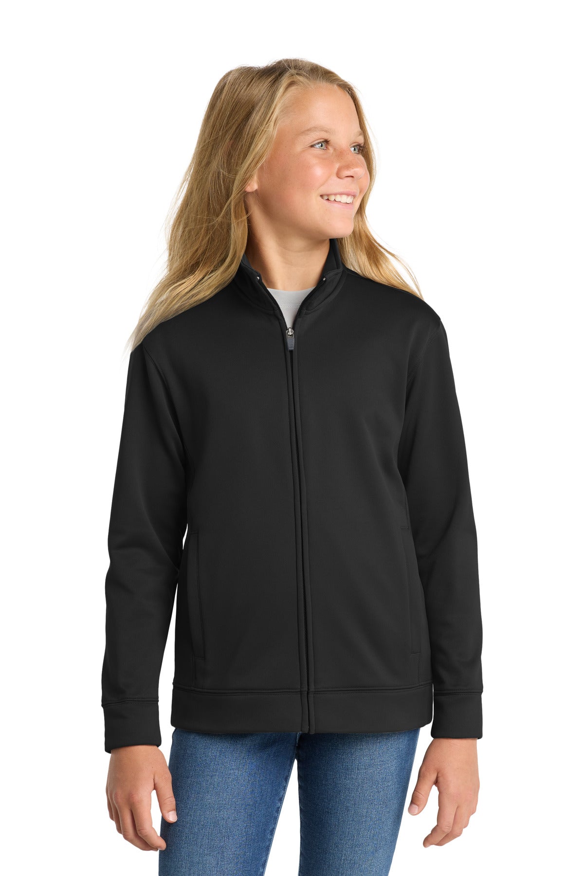 Custom Embroidery or DTF Print - Sport-Tek ®  Youth Sport-Wick ®  Fleece Full-Zip Jacket.  YST241