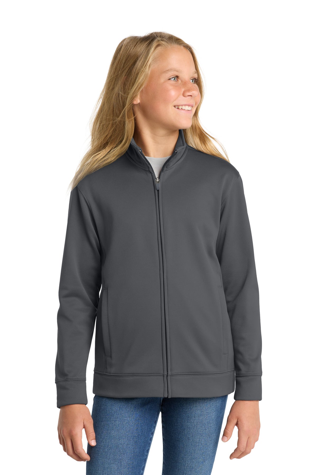 Custom Embroidery or DTF Print - Sport-Tek ®  Youth Sport-Wick ®  Fleece Full-Zip Jacket.  YST241