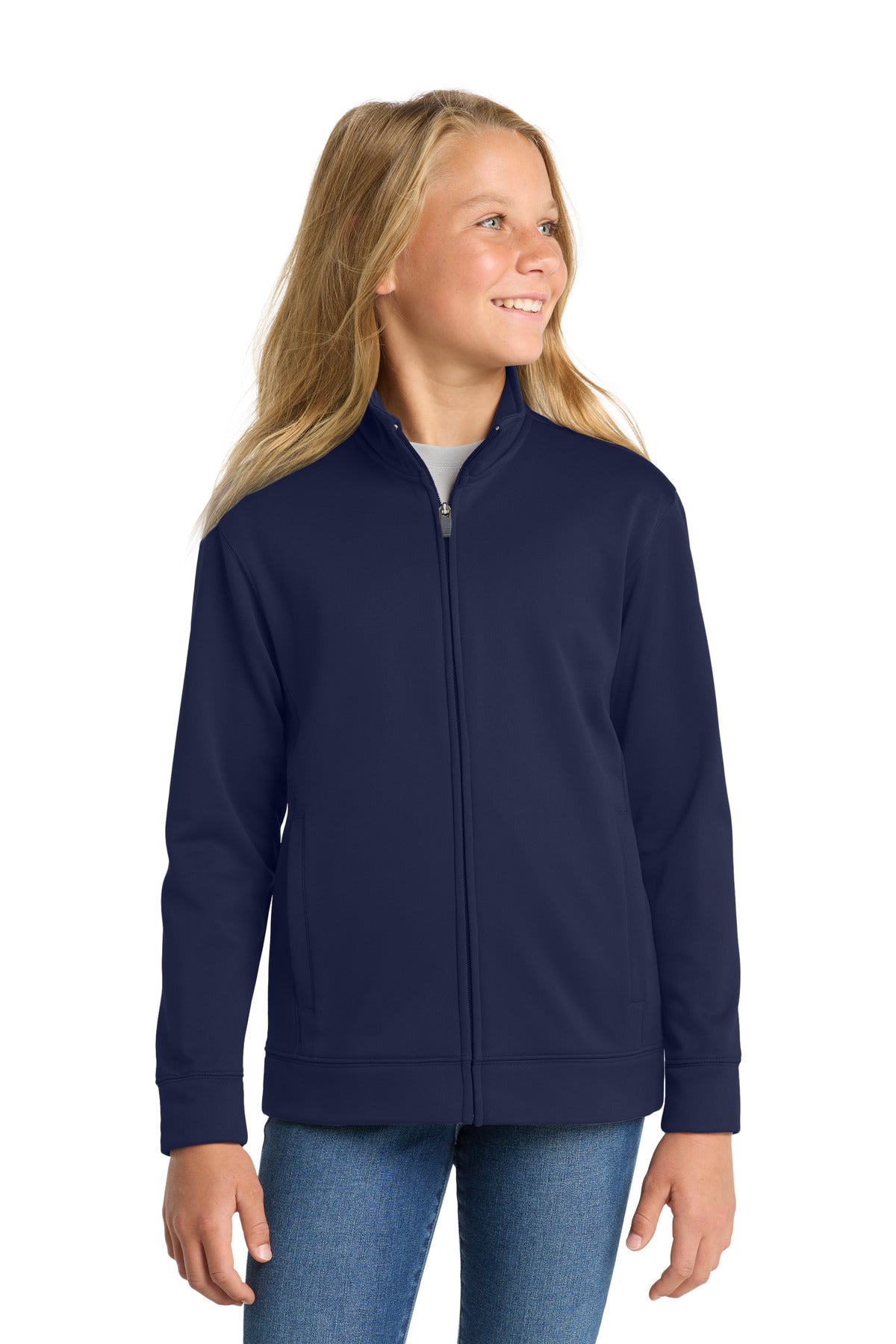 Custom Embroidery or DTF Print - Sport-Tek ®  Youth Sport-Wick ®  Fleece Full-Zip Jacket.  YST241