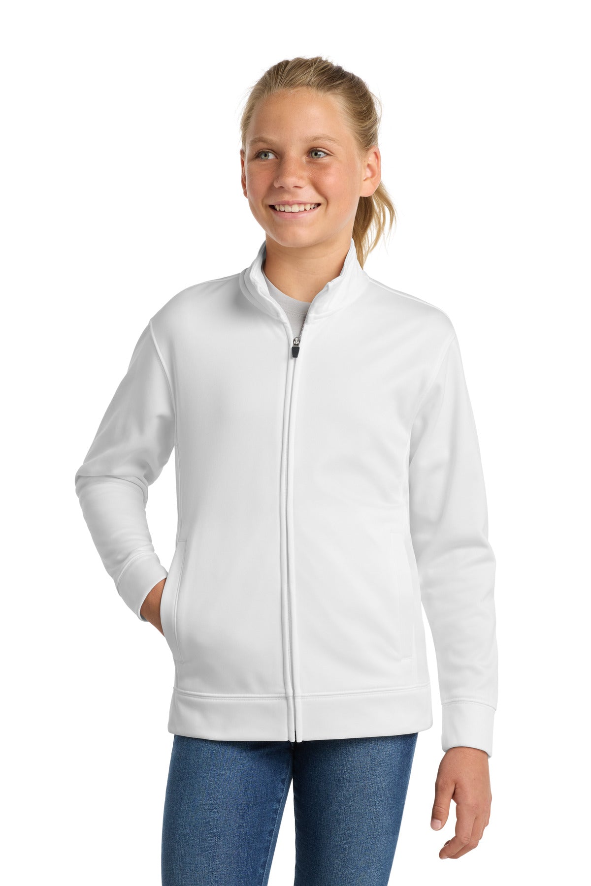 Custom Embroidery or DTF Print - Sport-Tek ®  Youth Sport-Wick ®  Fleece Full-Zip Jacket.  YST241