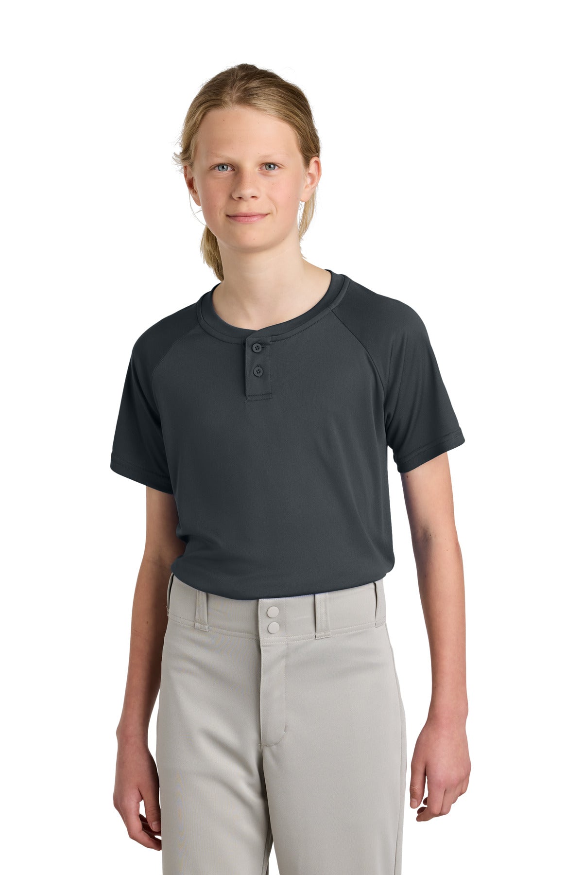 Custom Embroidery or DTF Print - Sport-Tek ®  Youth PosiCharge ®  Competitor ™  2-Button Henley YST359