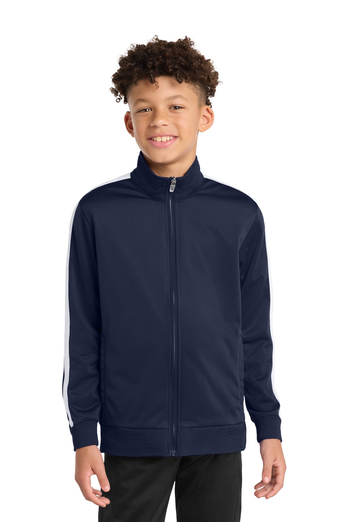 Custom Embroidery or DTF Print - Sport-Tek  ®  Youth Tricot Sleeve Stripe Track Jacket. YST94