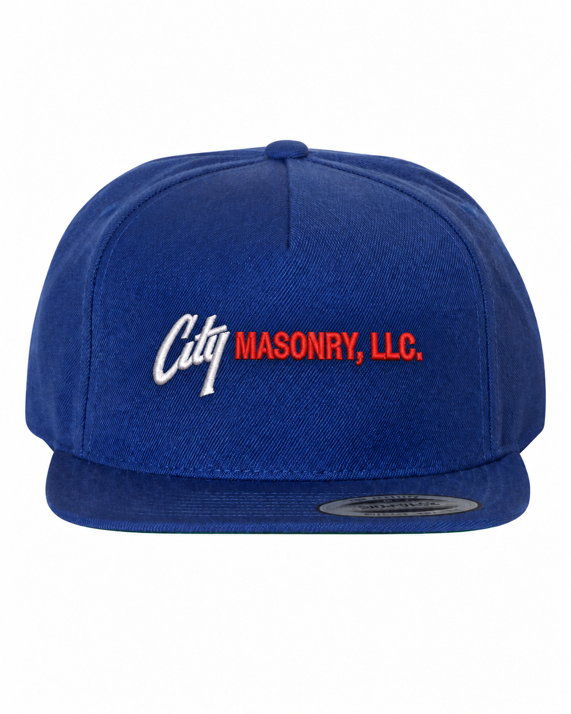City Masonry 5089M — Royal embroidered mockup, corrected 4-inch scale