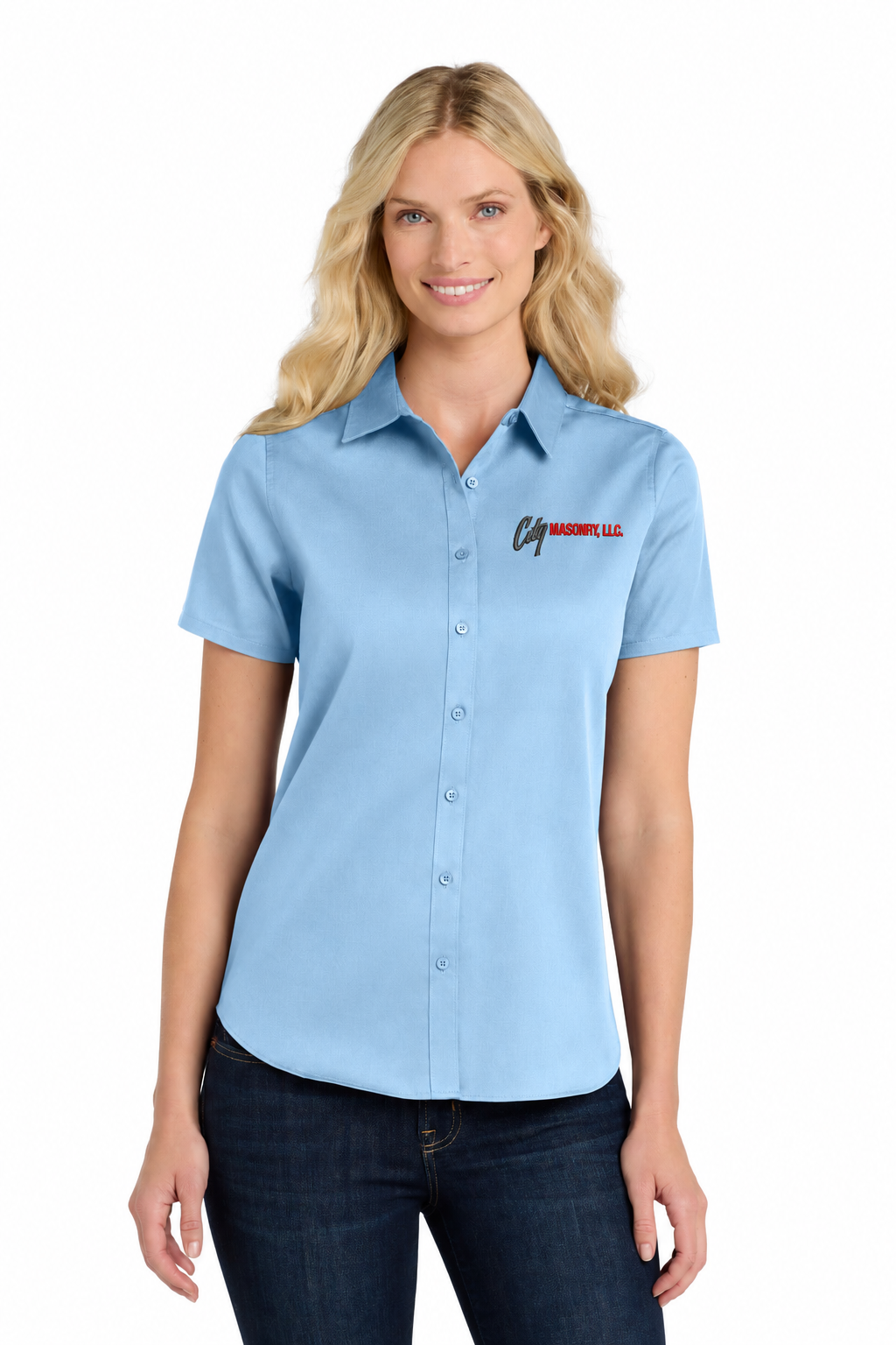 City Masonry LW809 — Cloud Blue embroidered mockup