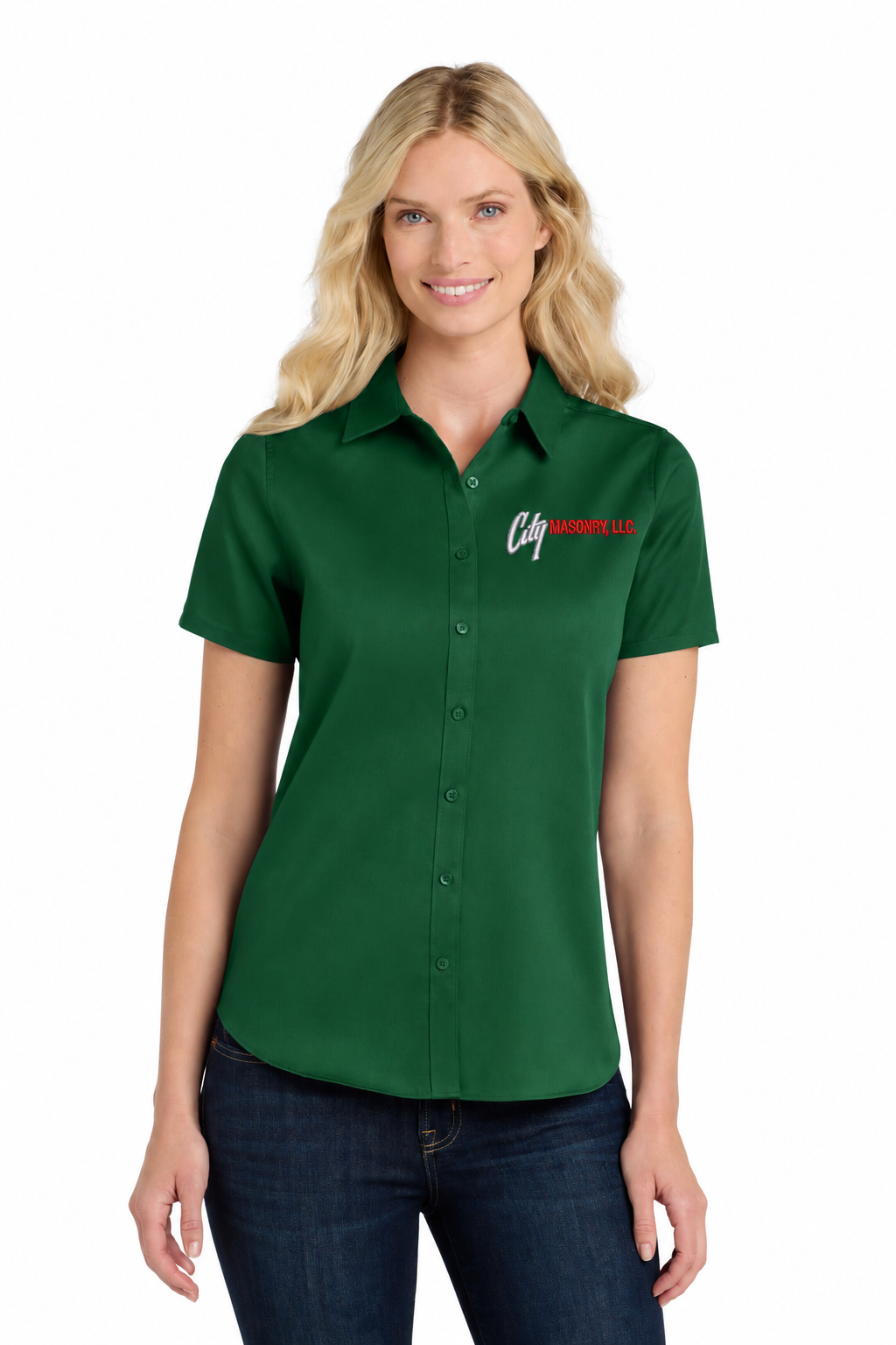 City Masonry LW809 — Dark Green embroidered mockup