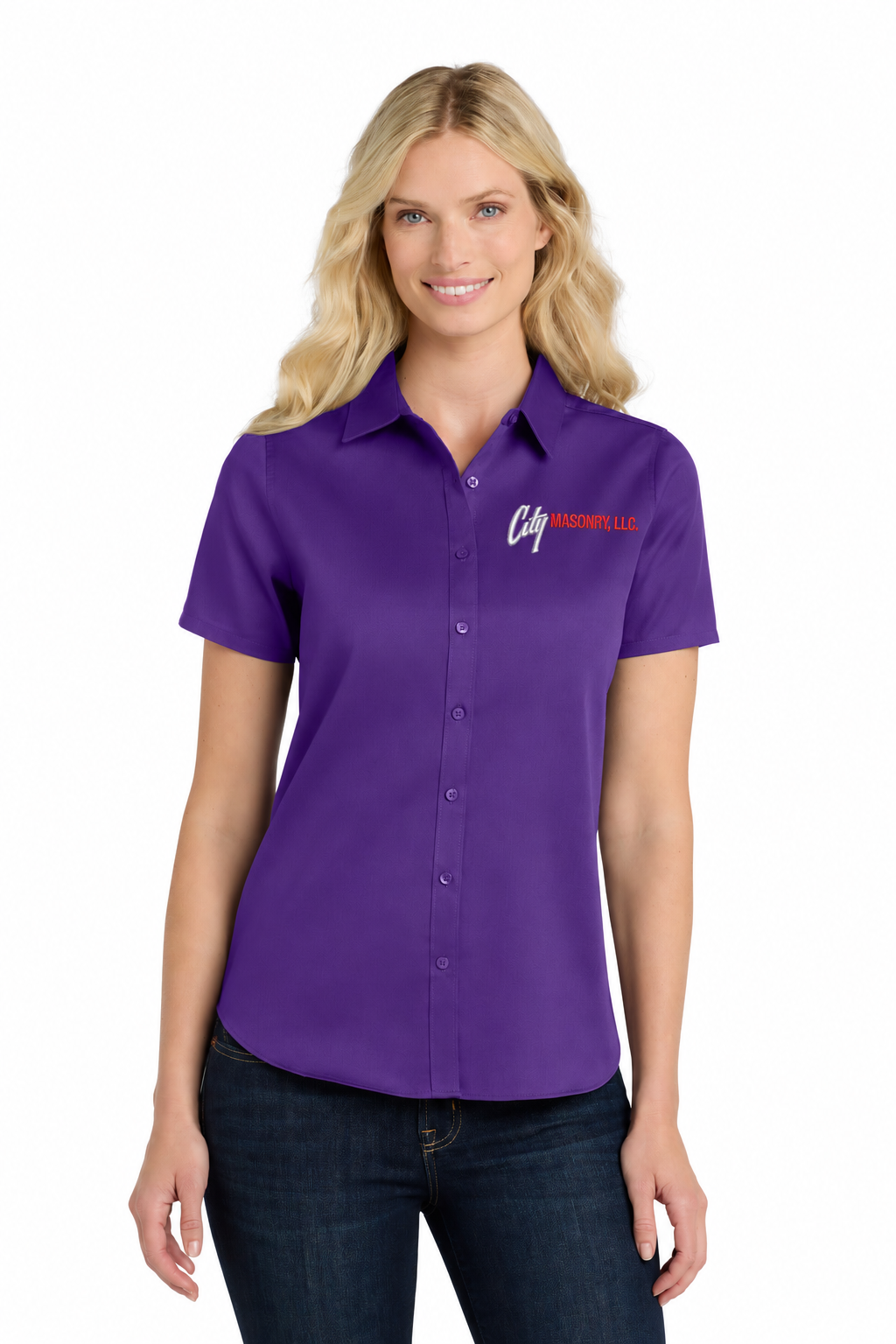 City Masonry LW809 — Purple embroidered mockup