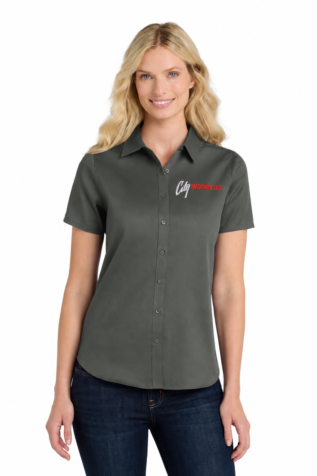 City Masonry LW809 — Storm Grey embroidered mockup