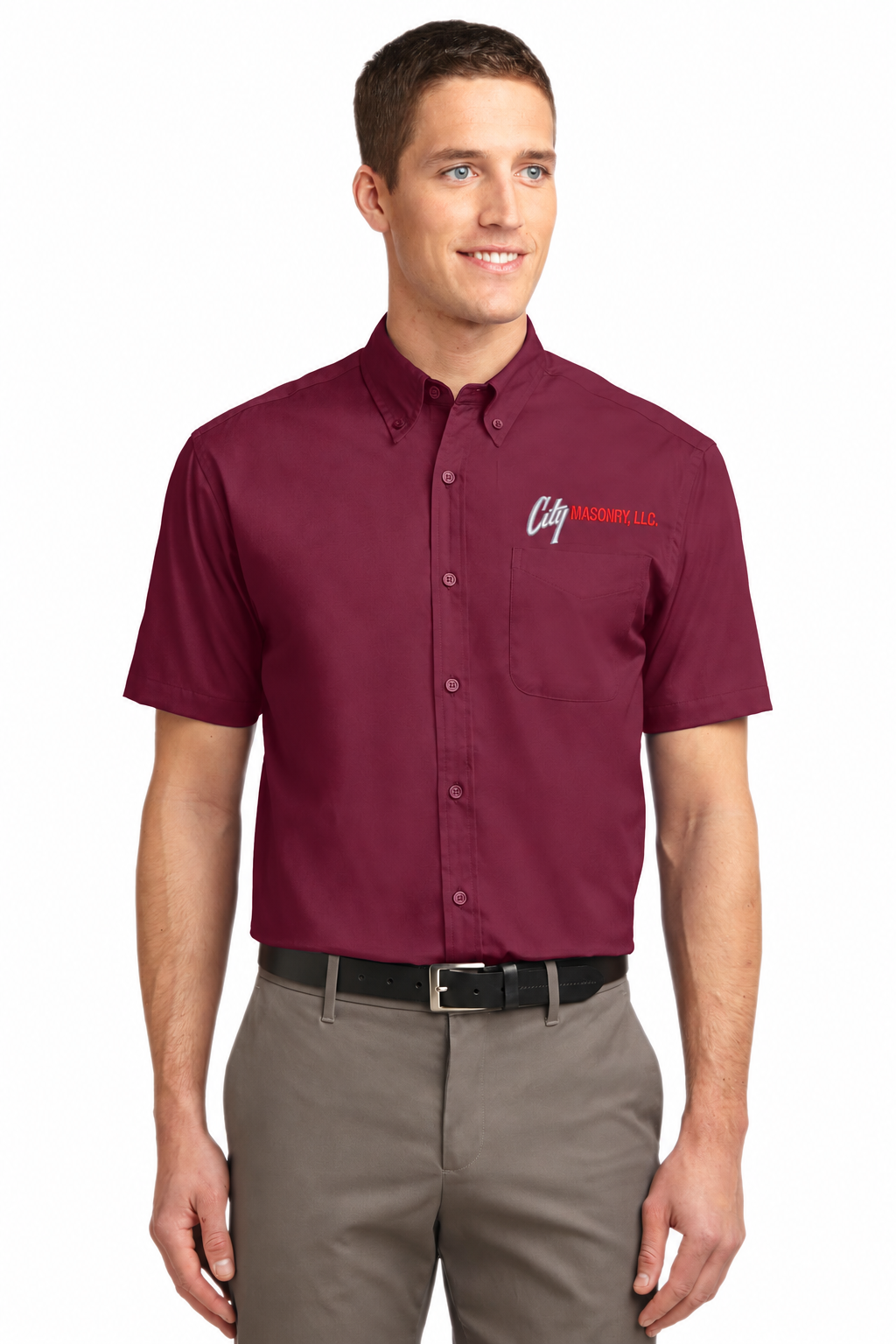 City Masonry S508 — Burgundy/ Light Stone embroidered mockup