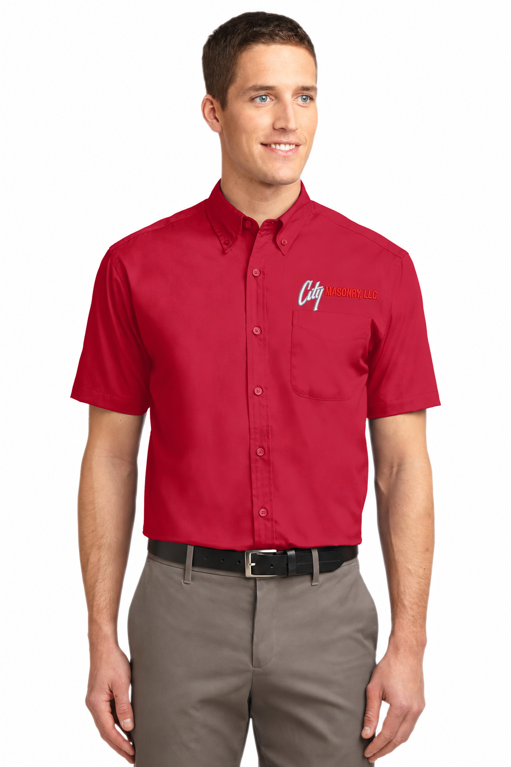 City Masonry S508 — Red/ Light Stone embroidered mockup