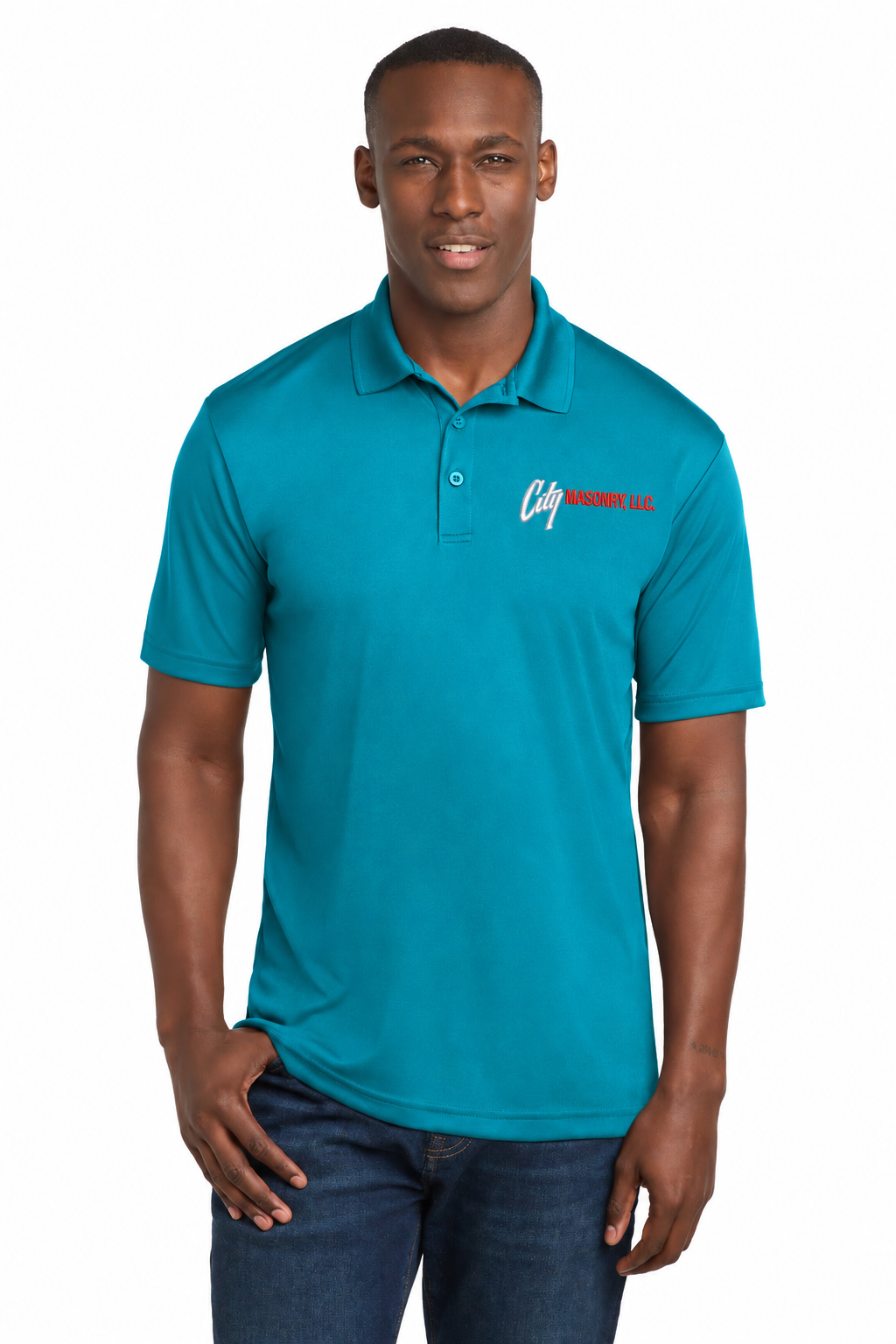 City Masonry ST550 — Atomic Blue embroidered mockup