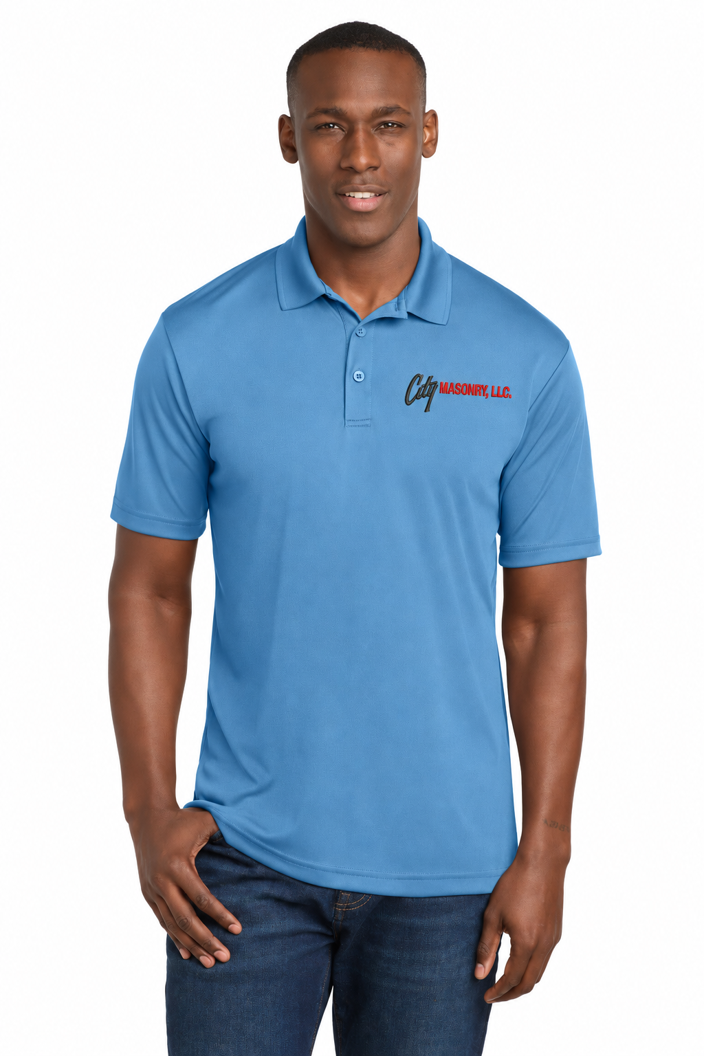 City Masonry ST550 — Carolina Blue embroidered mockup