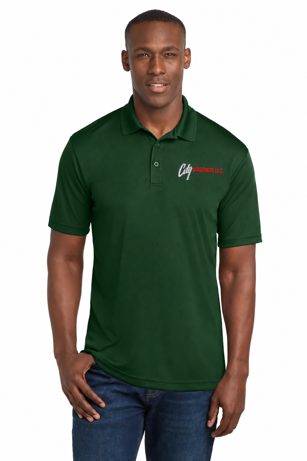 City Masonry ST550 — Forest Green embroidered mockup