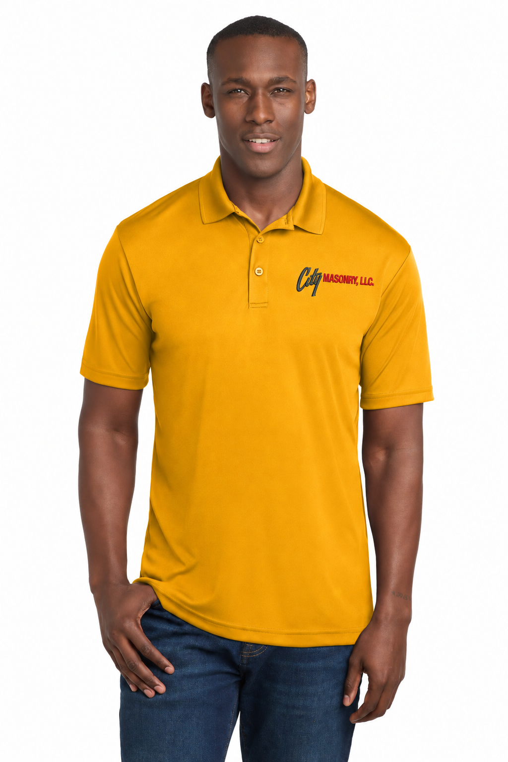 City Masonry ST550 — Gold embroidered mockup