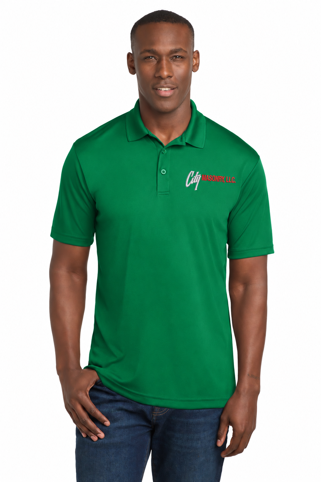 City Masonry ST550 — Kelly Green embroidered mockup