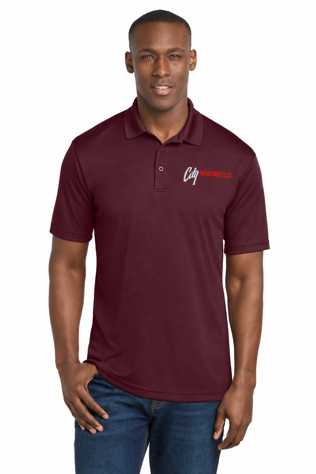 City Masonry ST550 — Maroon embroidered mockup