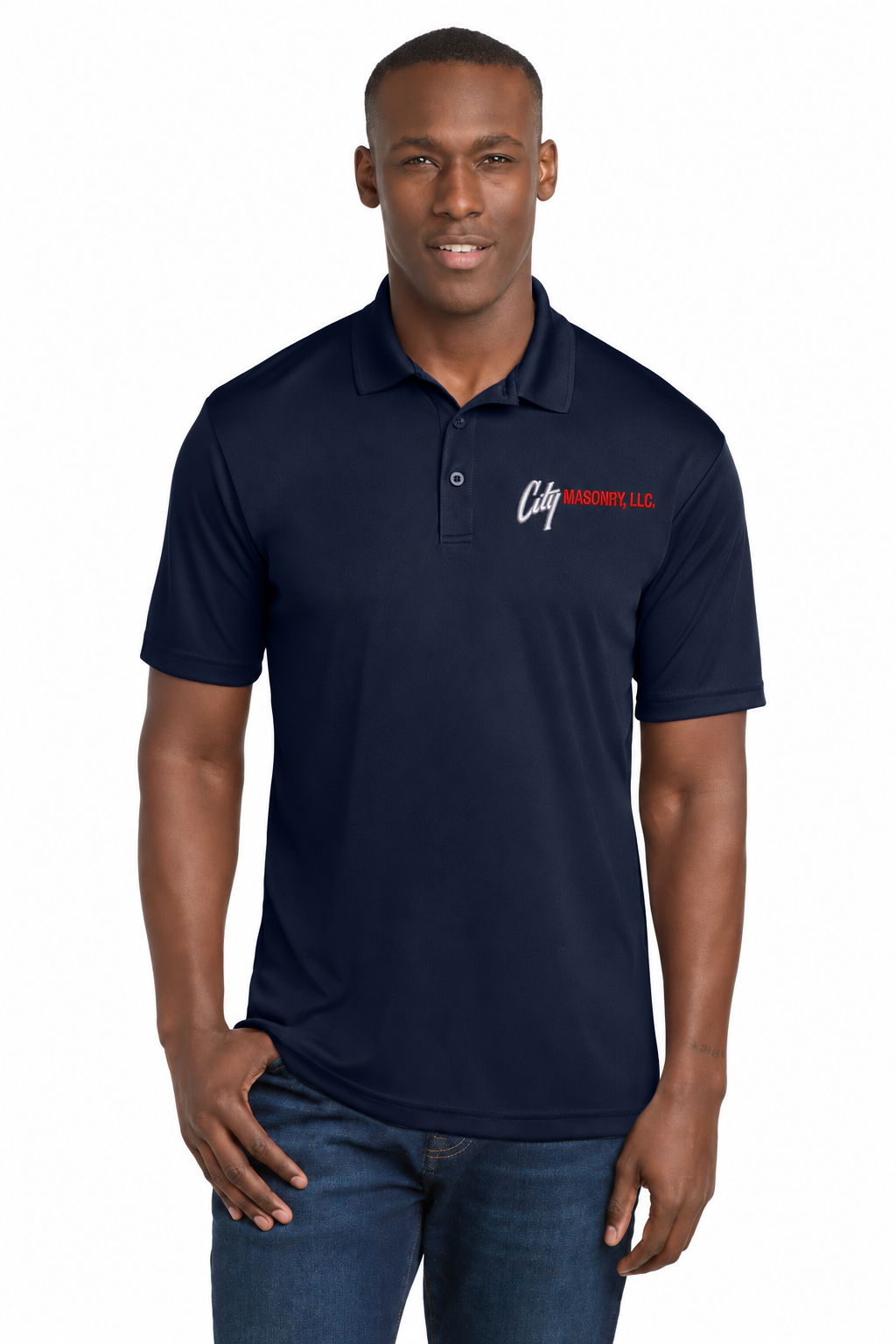 City Masonry ST550 — True Navy embroidered mockup