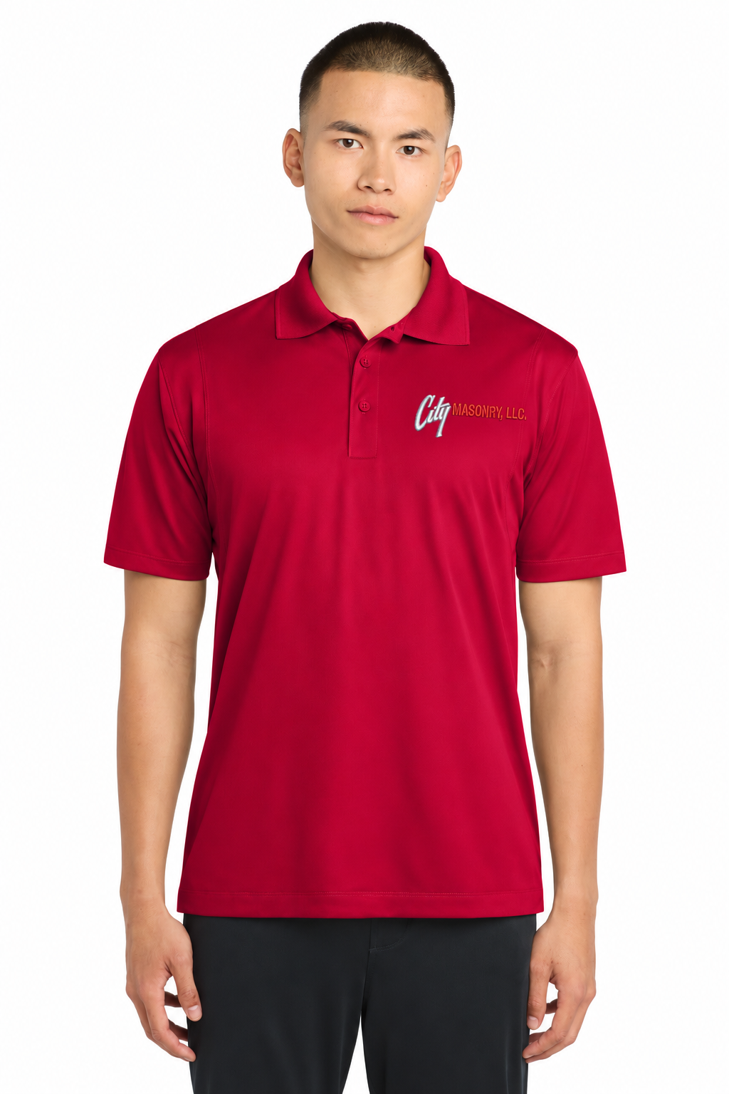 City Masonry ST650 — Deep Red embroidered mockup
