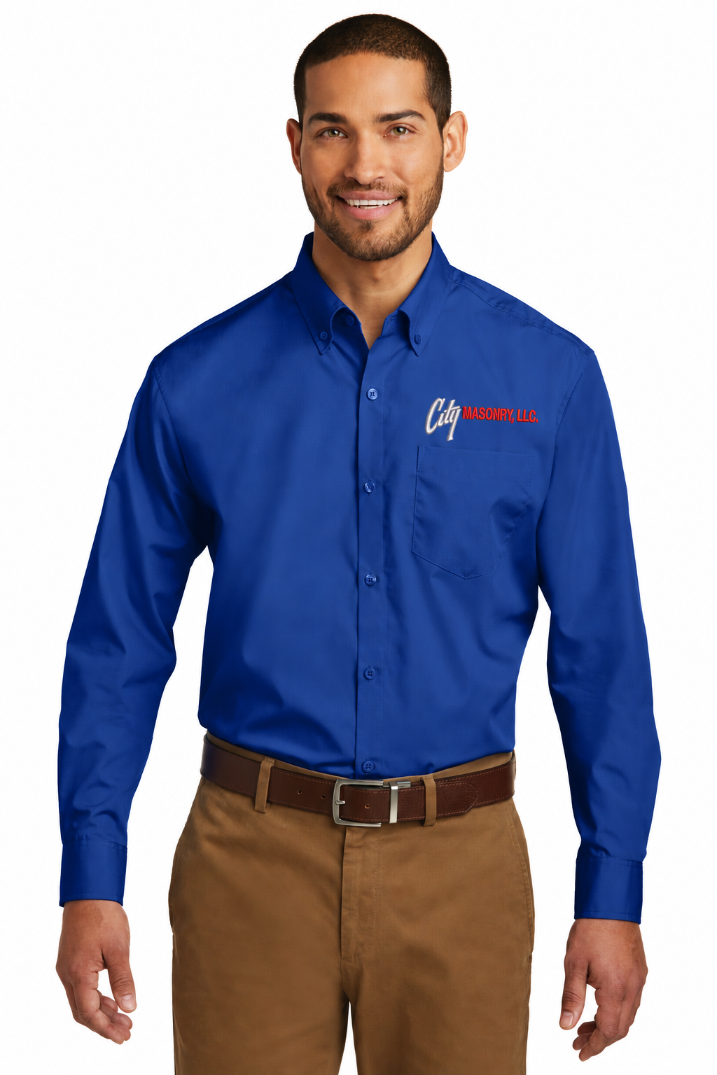 City Masonry W100 — True Royal embroidered mockup
